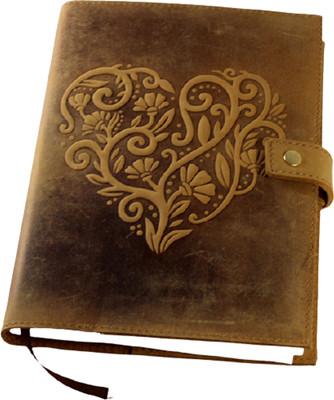 Camlon Exports Handmade Embossed 'heart' designs Leather Journal A5 Journal Ruling 200 Pages(Brown)