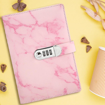 VARIYAENTERPRISE28 pink Marble Diary With Lock A5 Notebook Ruled 200 Pages(Pink)