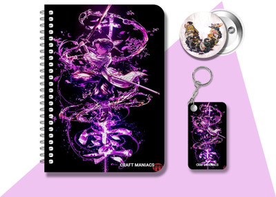 craft maniacs SHINOBU DIARY & KEYCHAIN & BADGE A5 Diary RULED 160 Pages(Multicolor, Pack of 3)