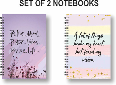 ROT RIX combo of 2 Notebooks A5 Diary Unruled 144 Pages(Pink, Yellow, Purple, Pack of 2)