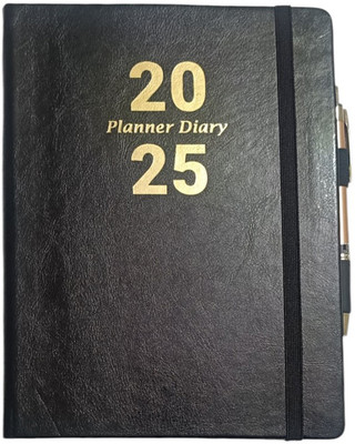 ShreeGanadhish 2025 Diary Notebook /Journal/Organizer|Sunday Half Page|Elastic Lock|21X15X3 CM Regular Diary Ruled 330 Pages(Black)
