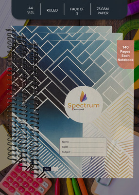 SPECTRUMNOTEBOOK Spiral Notebook A4 Notebook Ruled 140 Pages(Blue, Pack of 3)