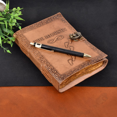 Bonjour Store The Journey Of Life Leather Journal Brown Book, Handmade A5 Diary 200 200 Pages(Beige)