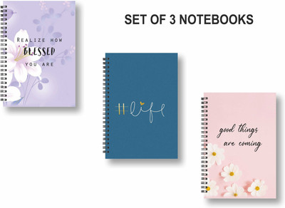 ROT RIX combo of 3 Notebooks A5 Diary Unruled 144 Pages(Peach, Multicolor, Pack of 3)