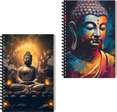 ESCAPER Lord Buddha Notepad, Spiral Notebook, Aesthetic Journal Diary A5 Diary Ruled 160 Pages(Combo- C, Pack of 2)