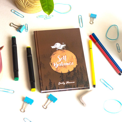 Doodle Monk Self Balance - Undated Planner - Hardcase A5 Planner Designed 192 Pages(Brown, Orange, Black)