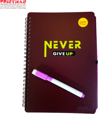 PRINTMAN Re-writable/Reusable Notebook With Erasable Pen(Size - 6 * 8.25 Inch) A5 Notebook Single Ruled 200 Pages(Red)