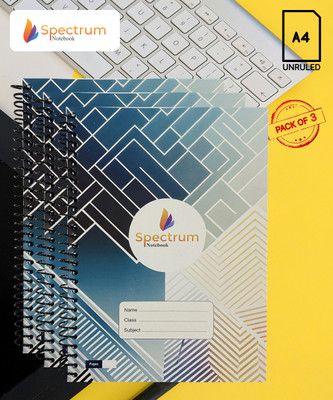 SPECTRUMNOTEBOOK Spiral Notebook A4 Notebook PLAIN AND UNRULLED 180 Pages(Blue, Pack of 3)