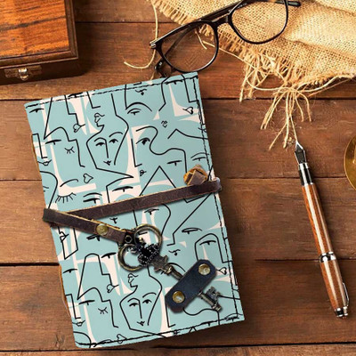 DI-KRAFT Handmade Classic Design Printed Leather Diary A6 Diary Unruled 150 Pages(Light Sky and White)