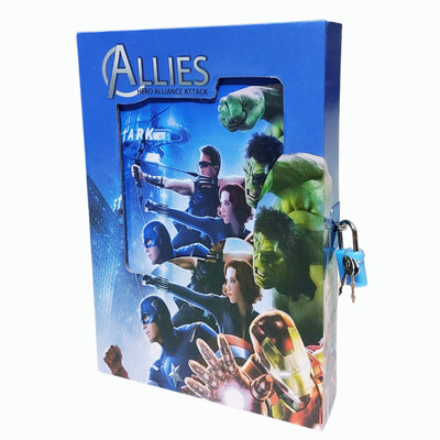KARBD Allies Super Hero Alliance Attack Secret Lock Diary with Cover Box Regular Notebook Ruled 94 Pages(Blue)