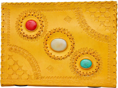 Anshika International genuine leather handmade notebook diary A5 Notebook unruled 100 Pages(Yellow)