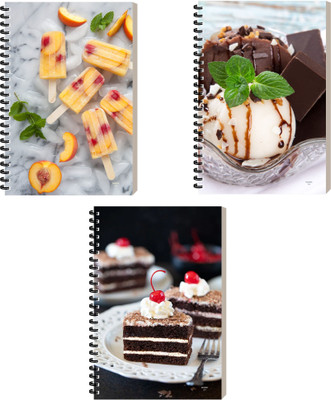 ESCAPER Bakery Food Diary, Designer Notebook, Executive Journal Notepad A5 Diary Ruled 160 Pages(Combo- D, Pack of 3)