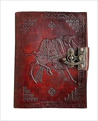 Dev HC Leather Camel Emboss Lock Handmade Diary with Unlined Pages For Office Use A5 Diary Plain 100 Pages(Brown)