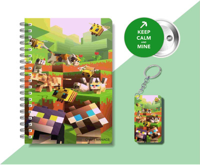 craft maniacs MINECRAFT DIARY & ONE KEYCHAIN & BADGE A5 Diary RULED 120 Pages(Multicolor)