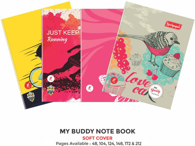 NEELGAGAN My Buddy Notebook Copy Size (18cm X 24cm) Regular Notebook Single Line 212 Pages(Multicolor, Pack of 5)