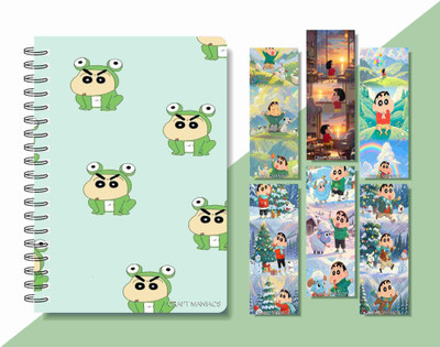 craft maniacs 2024 SHINCHAN DIARY & 6 FREEBIE BOOKMARKS A5 Notebook RULED 160 Pages(Multicolor)