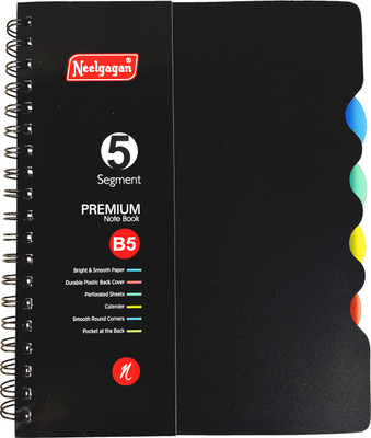 NEELGAGAN Premium Note Book B5 Five Subject With Separator 300 Page Pocket At The Back Assorted Note Pad P-1 (18.5 cm x 25.0 cm) Ruled 300 Pages(Black)
