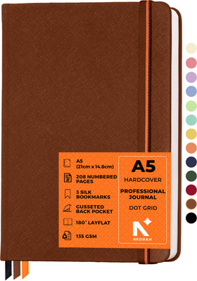 NEORAH - 208 Pages - 135 gsm | PRO SERIES Journal - Hardcover Ruled Notebook A5 Journal DOTTED 208 Pages(Brown)
