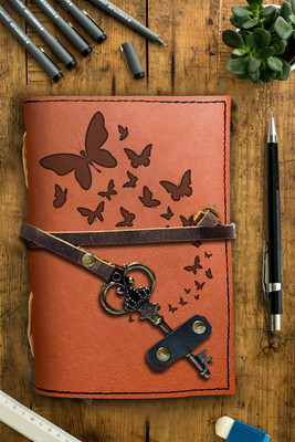 DI-KRAFT Handmade Classic Design Leather-Printed Leather A6 Diary Unruled 200 Pages(Brown 29)