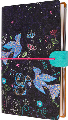 Doodle Refillable Journal with ZipperPouch,CardHolder,2 Ruled,1 BlankNotebook|BirdSong| A5 Notebook Ruled 64 Pages(Black)