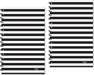 ESCAPER Black Horizontal Narrow Stripes Pattern (Ruled - A5 Size - Pack of 2 Diaries) Designer Diaries A5 Diary Ruled 160 Pages(Black, white, Pack of 2)
