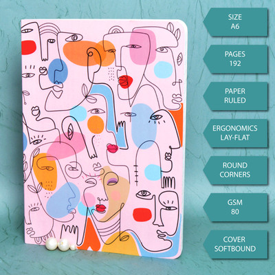 Memorys Softbound A6 Notebook With Rounded Corners (148mmX210mm), 80 GSM A6 Notebook Ruled 192 Pages(ABSTRACT FACES)