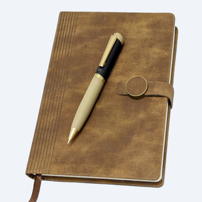 UJJi A5 PU Notebook with Magnetic Lock, 192 Pages, 4-Year Calendar, Beige A5 Notebook Ruled 192 Pages(Gold)