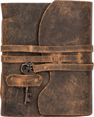 KNITTED STORIES Handmade Vintage Leather Journal - 15 x 10 cm - Antique Key Closure A6 Diary Handmade Unruled 200 Pages(Distressed Brown)
