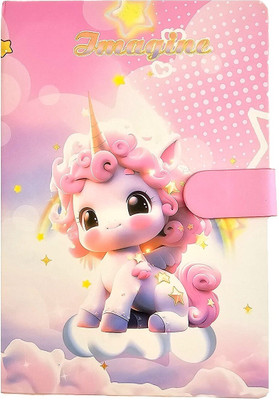 AuM Cute Unicorn Dairy for Kids/Chilren with Magnet Lock A5 Diary Ruled 100 Pages(Pink)