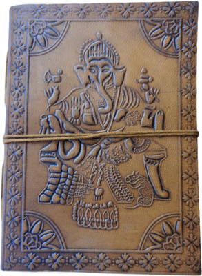 ps fortunet Handcrafted (Embossed The Ganesh ji with Rope) Leather Handmade Paper Mini Diary Plain 100 Pages(Brown)