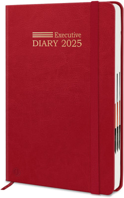 Jhingalala Leather Cover Hardbound Executive Diary 2025 I New Year Planner Diary 2025 I A5 Diary Ruled 344 Pages(Red)