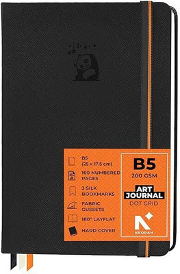 NEORAH -Dot grid Art Jurnal- 200 GSM-(25.0x17.5cm) - Office Hardcover Notebook B5 Journal DOTTED 160 Pages(Black)