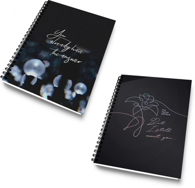 DI-KRAFT Diary Combo Pack | Printed Diary combo Pack | BTS New Collection A5 Diary Unruled 120 Pages(Dark Black 03, Pack of 2)