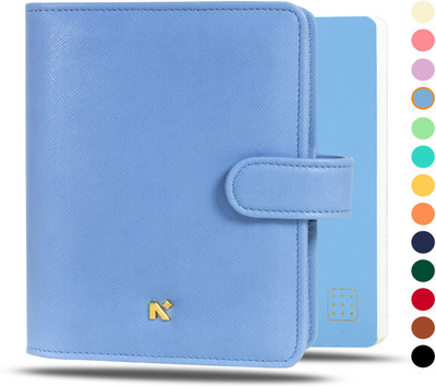 NEORAH A6 Notebook SLEEVE with SNAP + Journal | Faux Leather + Penloop |4 Card Slots A6 Organizer DOTGRID 160 Pages(Light Blue)