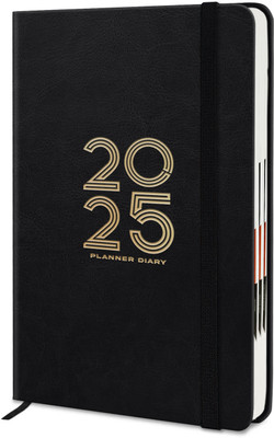 Jhingalala Hardbound Leather Cover New Year Diary 2025 with Dates and Monthly Planner 2025 A5 Diary Ruled 344 Pages(Black)