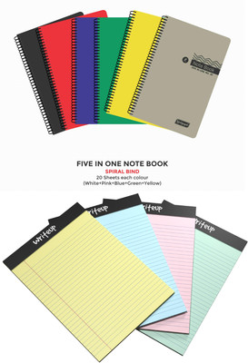 NEELGAGAN Spiral Notebook 45, 40 pages Each of 5 colors & Writeup Pad A5, 100 Pages Combo Regular Notebook Ruled 200 Pages(Multicolor, Pack of 10)