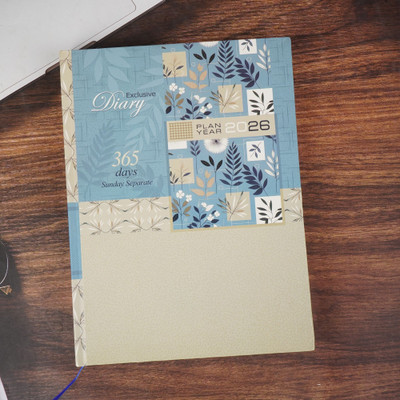 Erminio Palamino Hard Cover Executive Diary 2026, Premium Design, Daily Planner with Meeting B5 Diary Ruled 365 Pages(Blue&Cream)