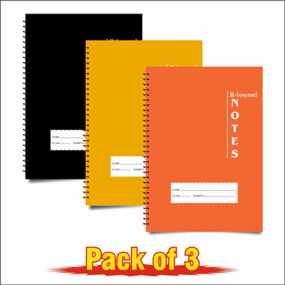 RLanyard Spiral A4 Notebook unruled/plain, Notebook for Students 600 Pages(Orange, yellow, black,, Pack of 3)