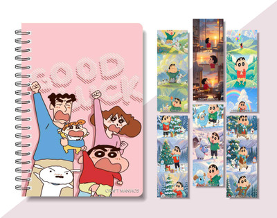 craft maniacs 2024 SHINCHAN DIARY & 6 FREEBIE BOOKMARKS A5 Notebook RULED 160 Pages(Multicolor)