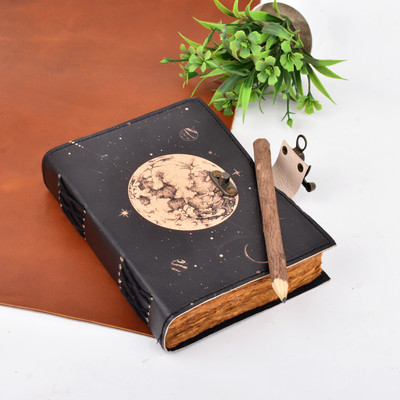 Bonjour Store Moon blank spell mother of earth leather diary- A5 A5 Diary 100 200 Pages(Black)