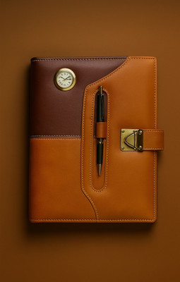 UBROFIT Clock & Calculator Executive Diary 2025 with Pen Holder Antilock Premium Leather B5 Diary Single Ruled 365 Pages(Brown)
