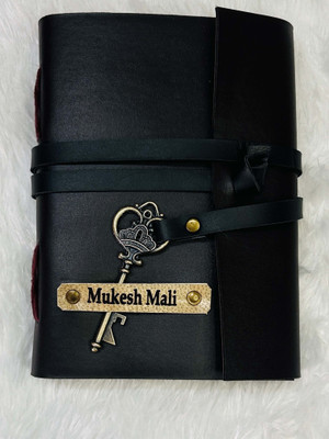 DI-KRAFT Leather journal with NAME print antique key lock pattern 200 pages 5*7 inches A5 Journal Unruled 200 Pages(Multicolor)