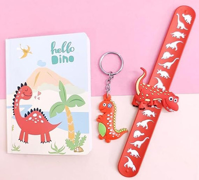 Tera13 dinosaur diary with keychain & slap band for boys A5 Note Pad Ruled 30 Pages(Green)