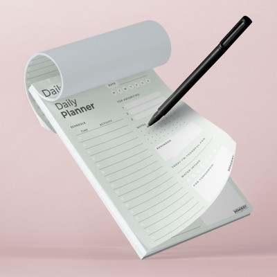 Mimikry Daily Planners Undated 120 GSM Tear-Off Planning Sheets, Checklist Productivity A5 Note Pad Multi-Sectional 50 Pages(Mint)