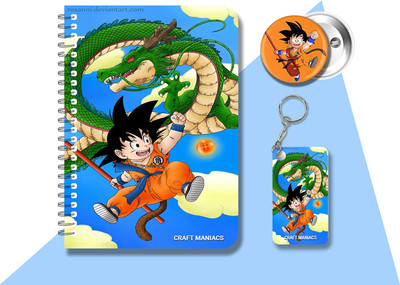 craft maniacs DRAGON BALL Z DIARY & 2 FREEBIE A5 Diary RULED 120 Pages(Multicolor, Pack of 3)