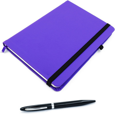 ASRAW A5 Sized Hardcover Diary with Twist Glossy Pen A5 Diary Ruled 176 Pages(Purple)