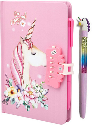 B inik Password Lock Diary with Unicorn Shape Pen for Girls Mini Diary Single 50 Pages(Multicolor)