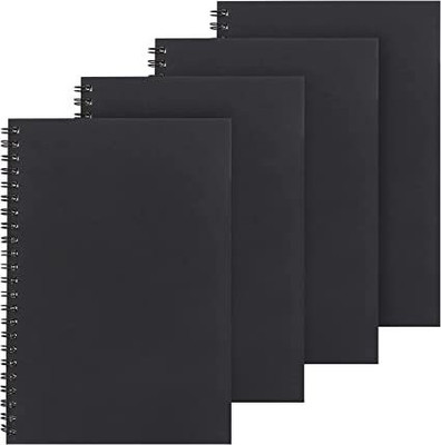 LABUK A5 Spiral Notebook, Ruled Notebooks with Kraft Paper Cover Lined Notebook A5 Notebook Ruled 120 Pages(4 Black, Pack of 4)