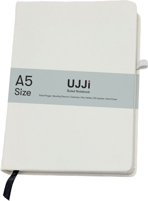 UJJi White Vegan Leather Cover Diary Size A5 Diary Ruled 192 Pages(White)