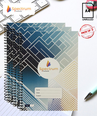 GARGANDASSOCI SPECTRUM A4 Note Book PLAIN AND UNRULLED 180 Pages(Blue, Pack of 3)